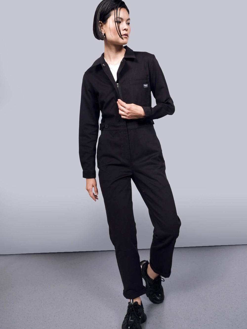 Wildfang The Essential Long Sleeve High Waist Adjustable Coverall Black XL